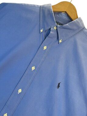 Ralph Lauren Mens Yarmouth Pinpoint Oxford Shirt 17- 32/33 Blue Cotton Pony Logo
